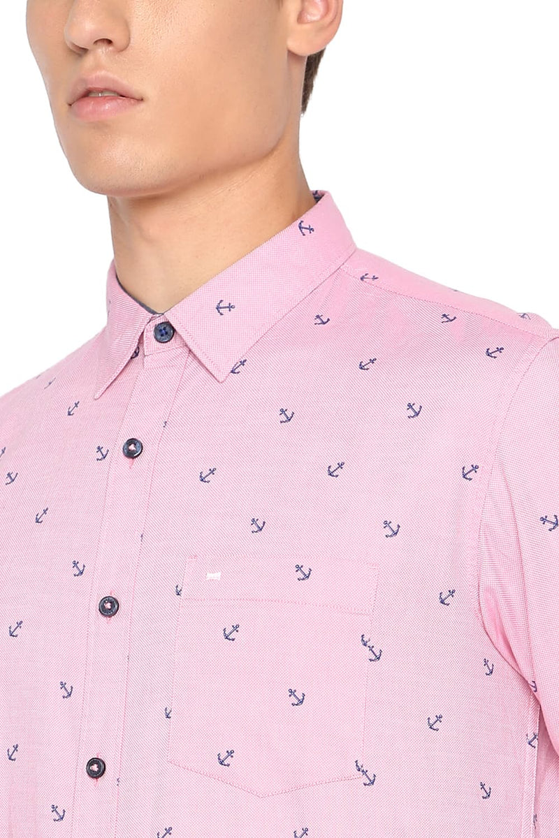 BASICS SLIM FIT PRINTED OXFORD SHIRT