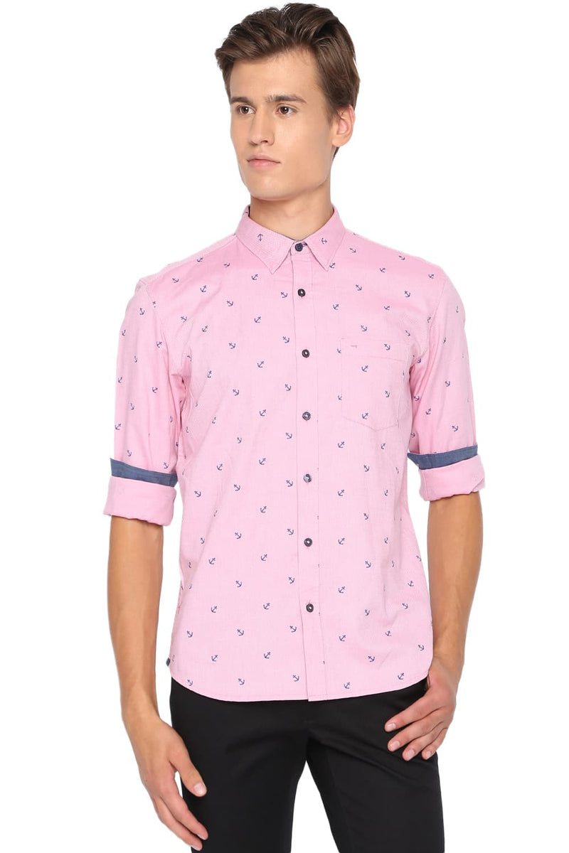 BASICS SLIM FIT PRINTED OXFORD SHIRT