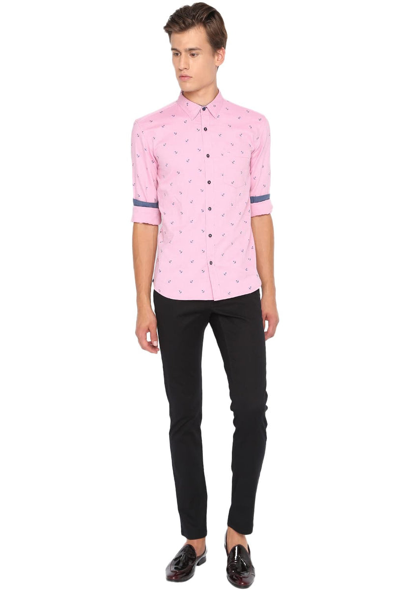 BASICS SLIM FIT PRINTED OXFORD SHIRT