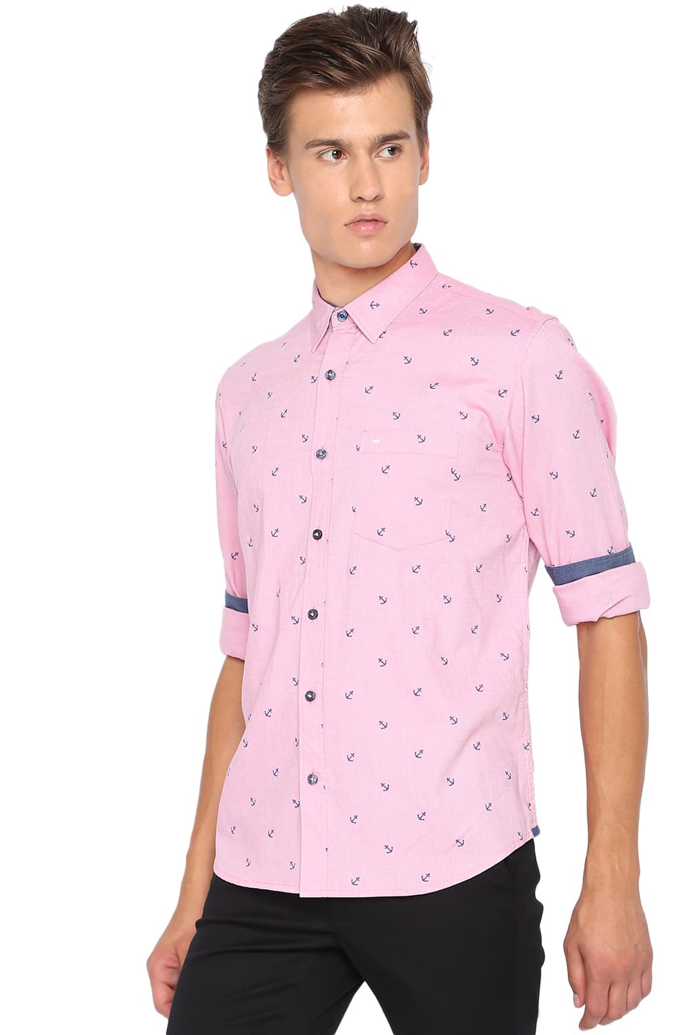 BASICS SLIM FIT PRINTED OXFORD SHIRT