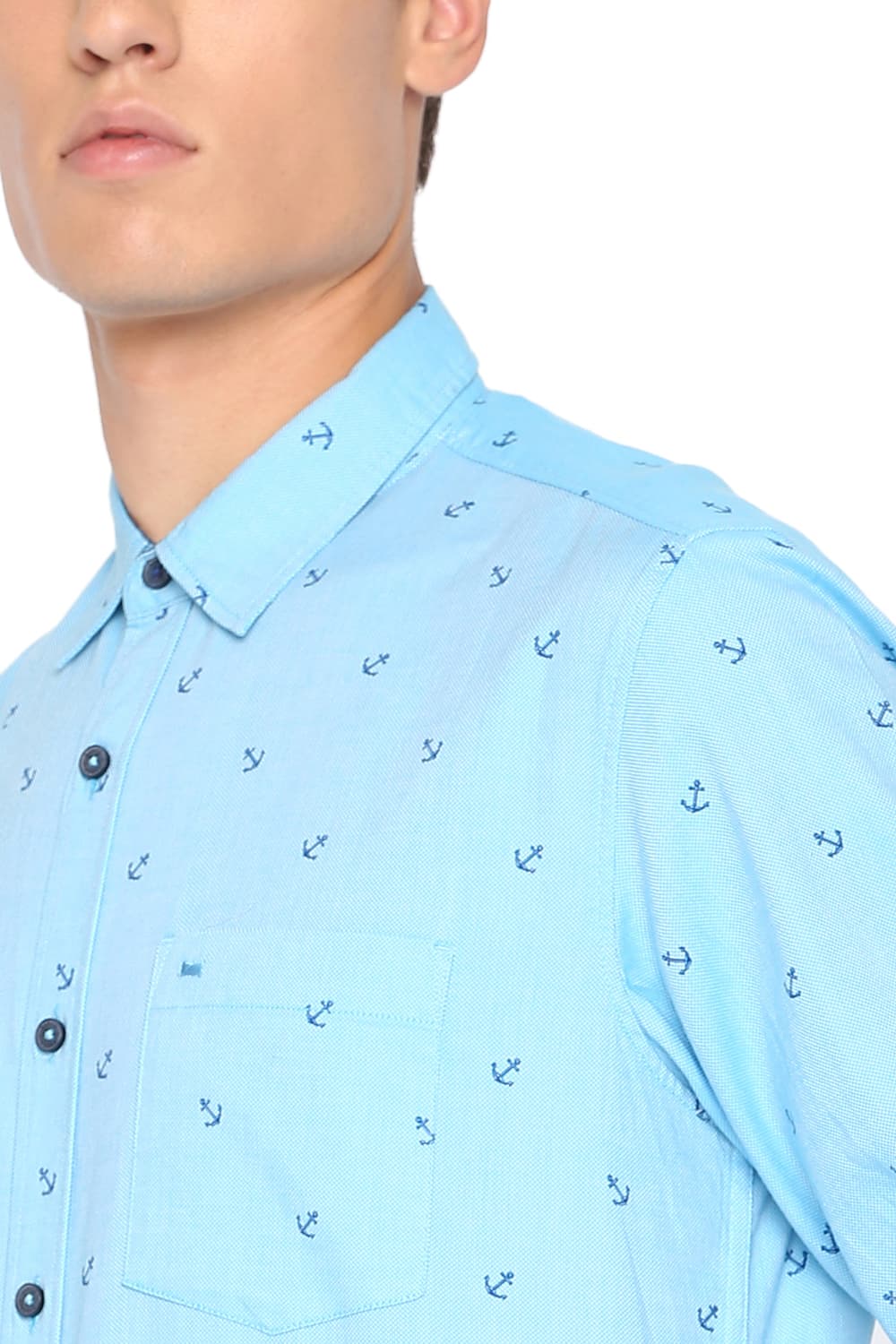 BASICS SLIM FIT PRINTED OXFORD SHIRT