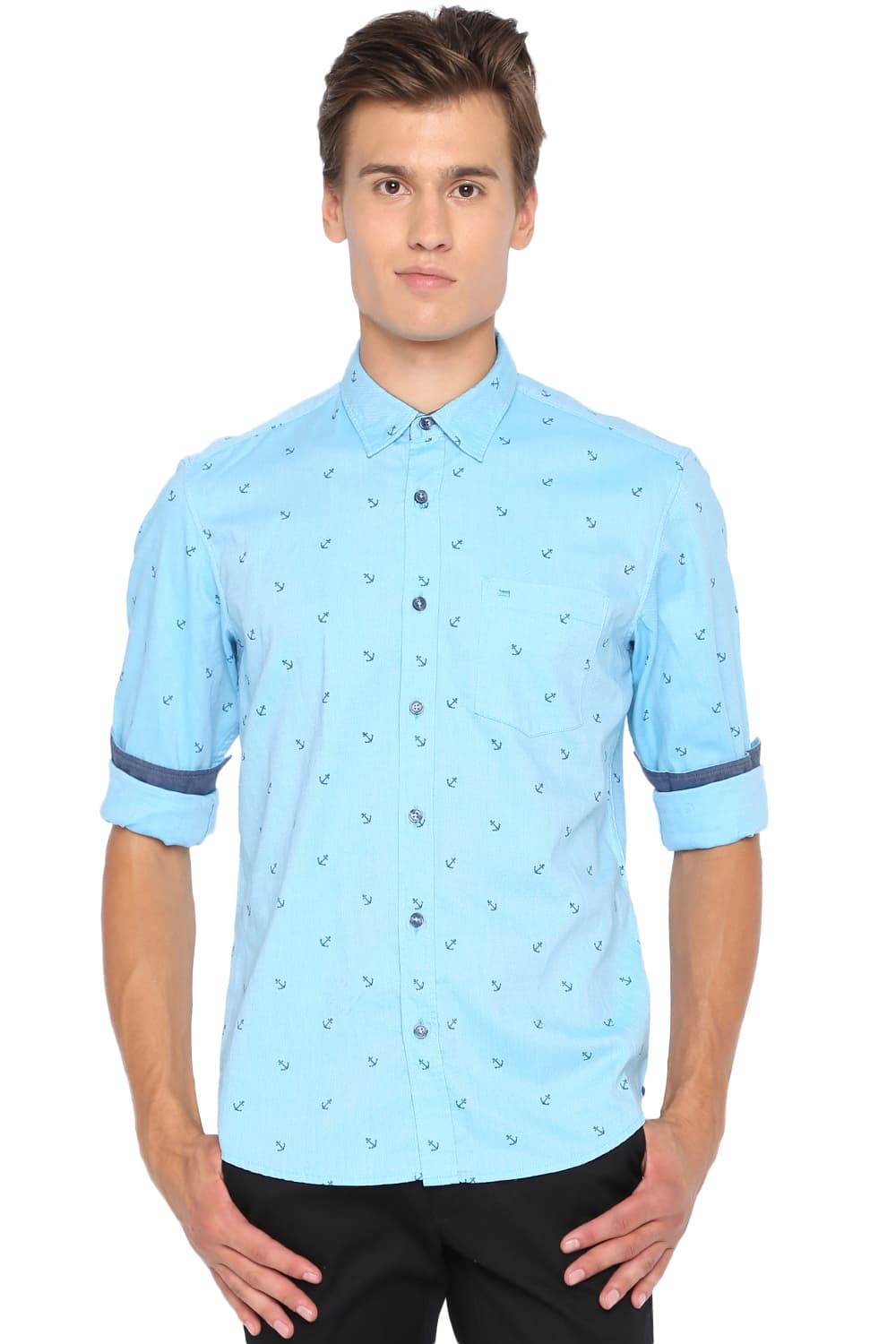 BASICS SLIM FIT PRINTED OXFORD SHIRT