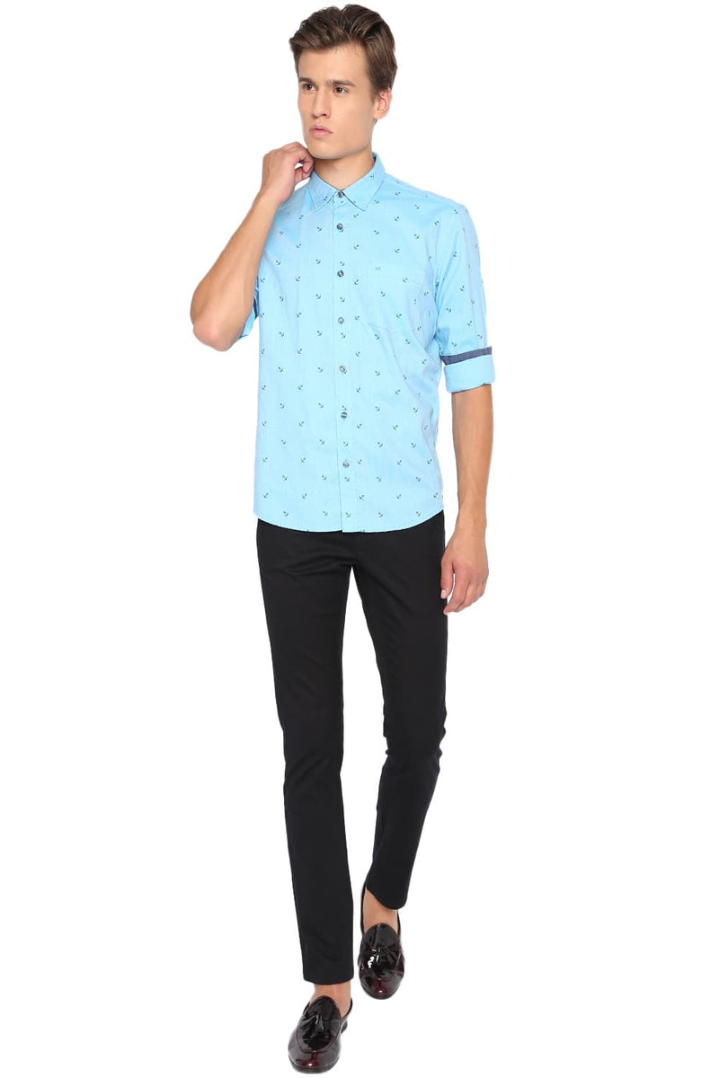 BASICS SLIM FIT PRINTED OXFORD SHIRT