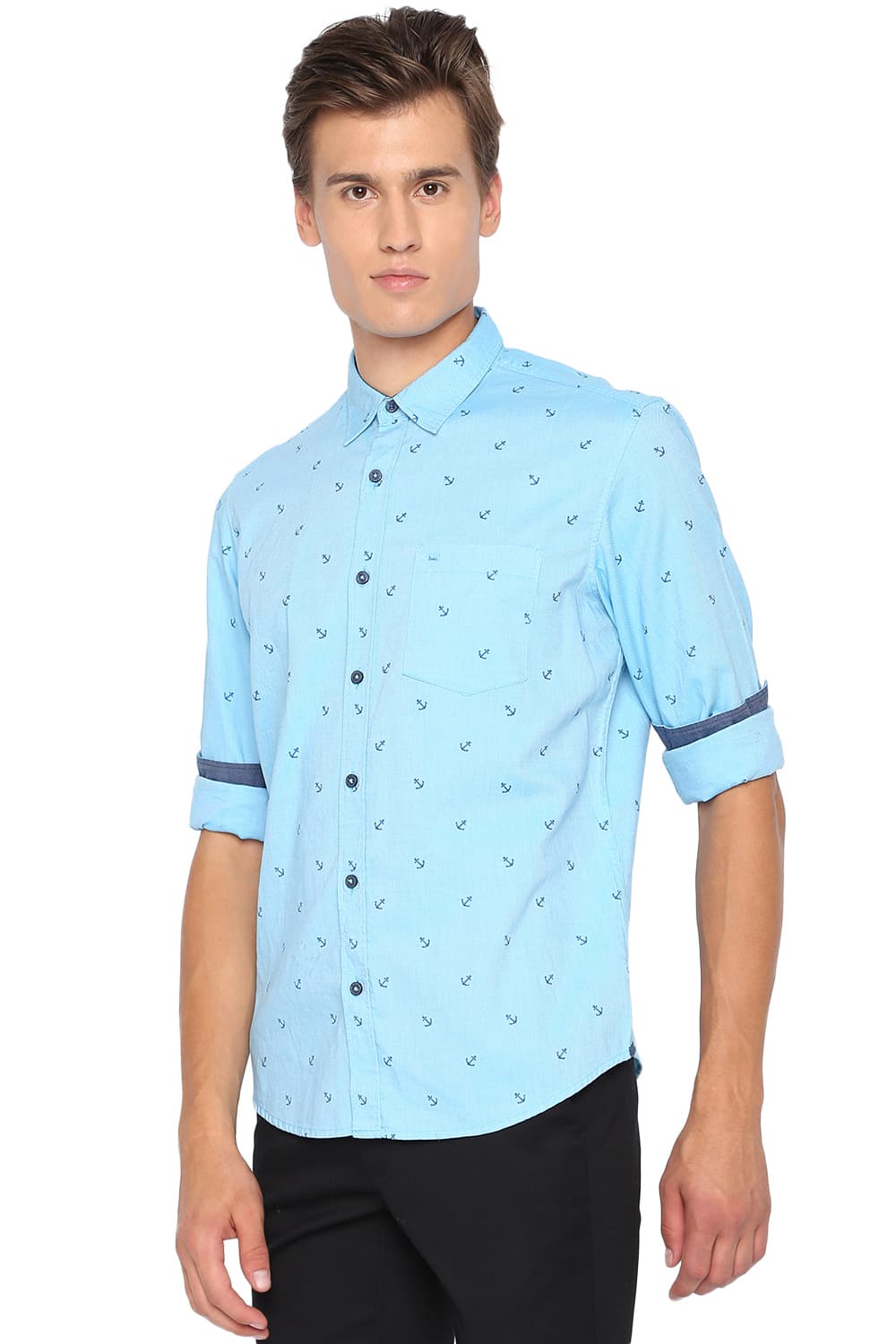 BASICS SLIM FIT PRINTED OXFORD SHIRT