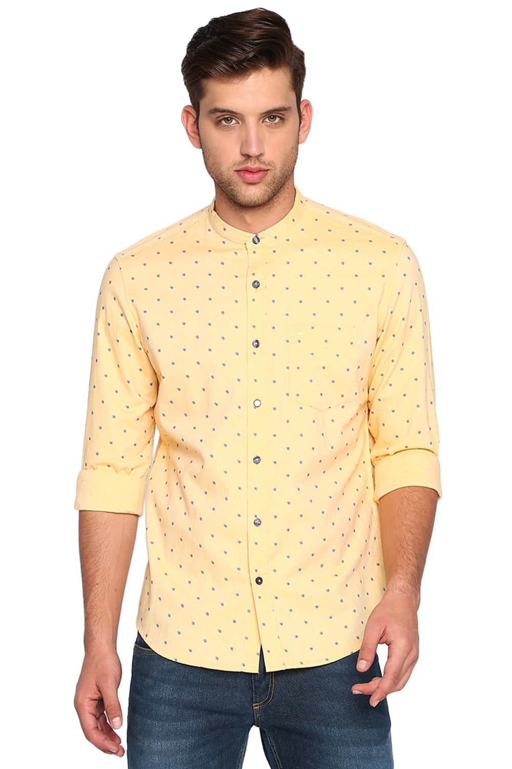 BASICS SLIM FIT PRINTED OXFORD SHIRT