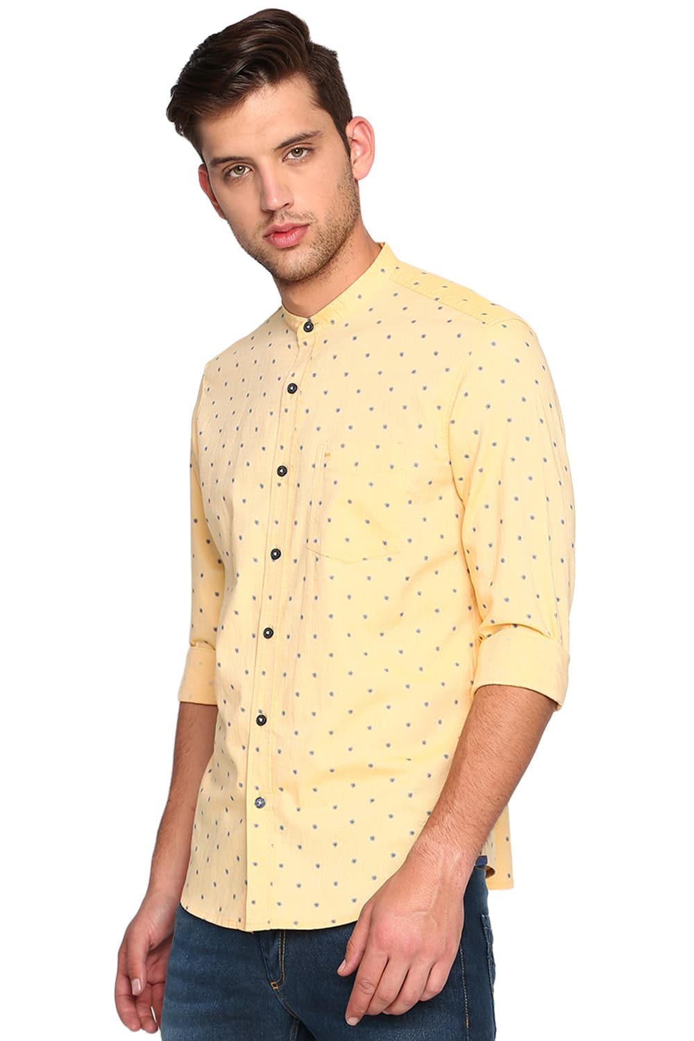 BASICS SLIM FIT PRINTED OXFORD SHIRT