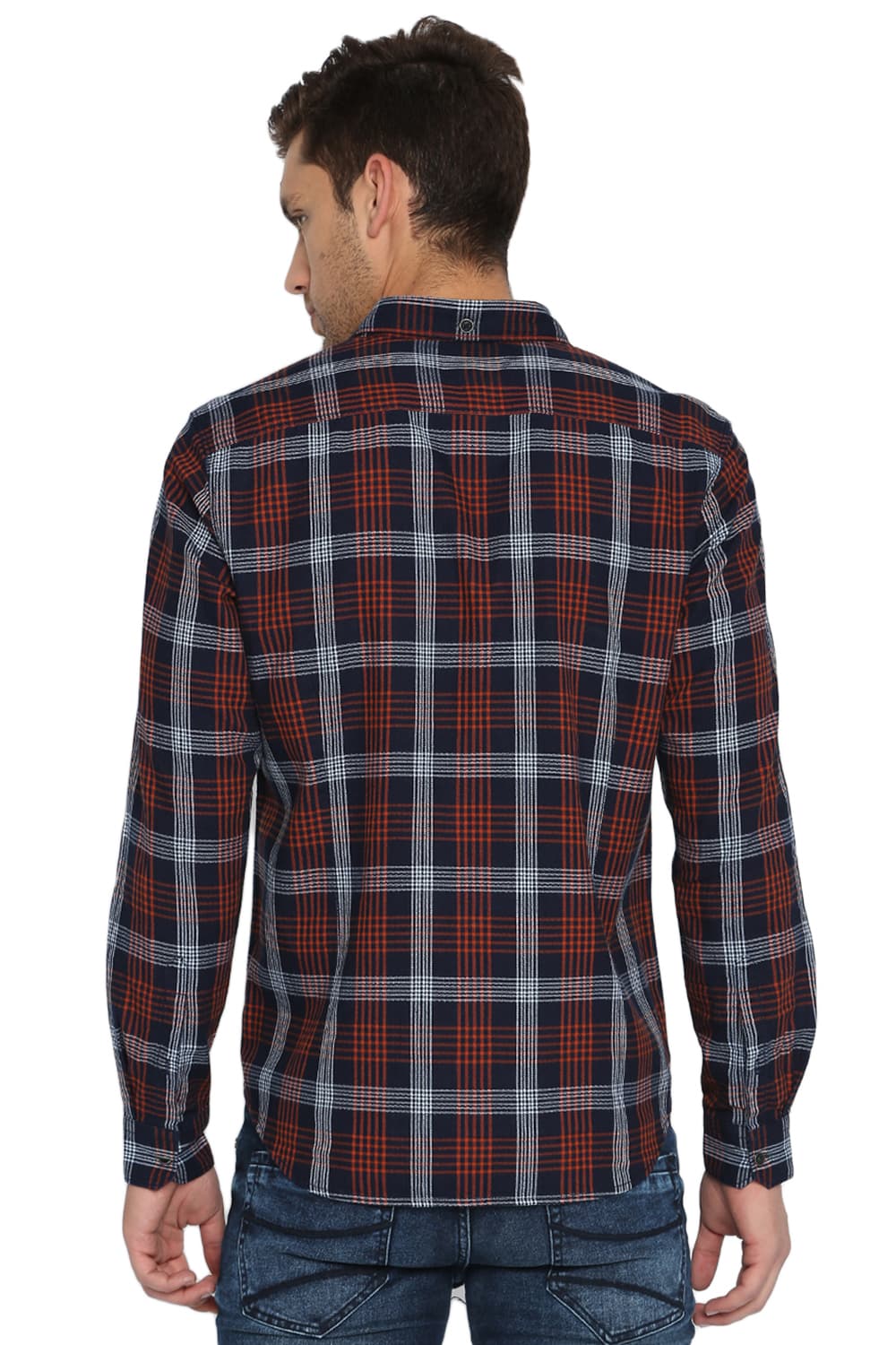 BASICS SLIM FIT INDIGO CHECKS SHIRT