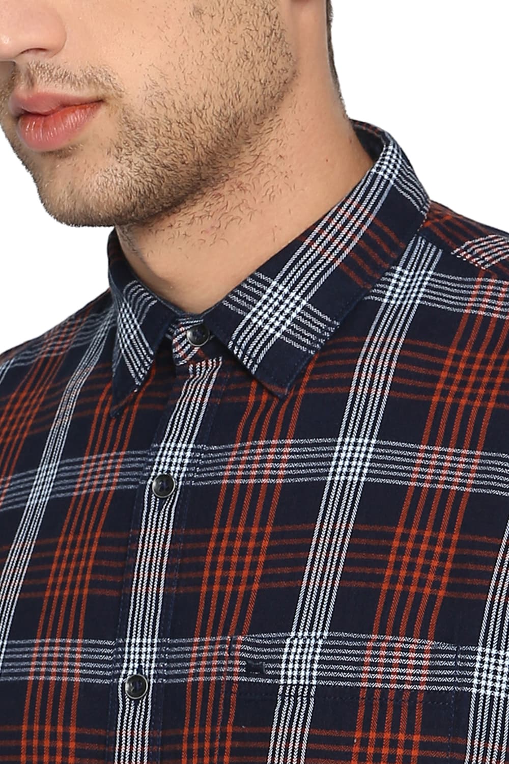 BASICS SLIM FIT INDIGO CHECKS SHIRT