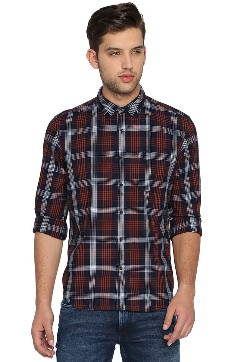 BASICS SLIM FIT INDIGO CHECKS SHIRT