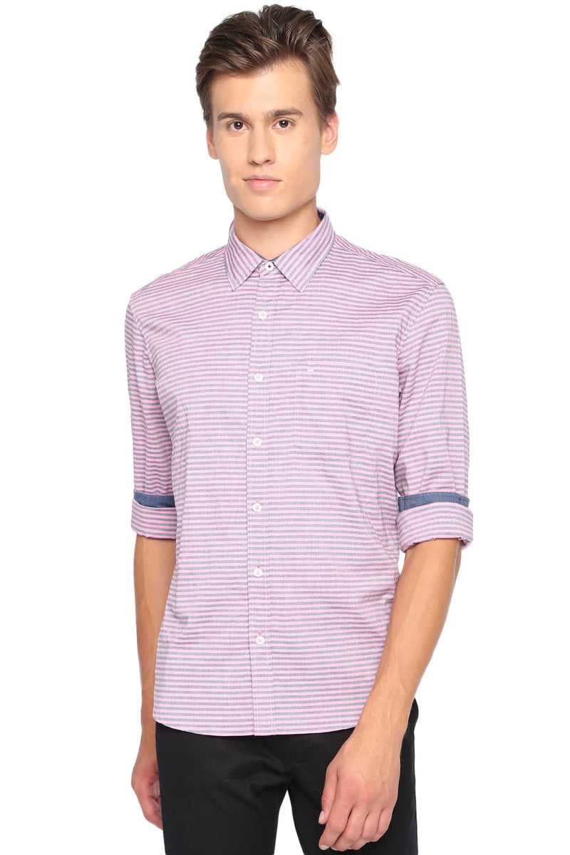 BASICS SLIM FIT WEFT STRIPED SHIRT