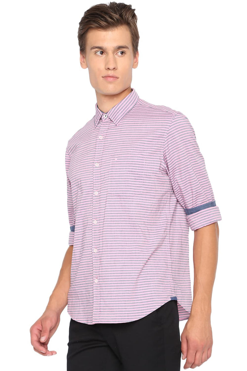 BASICS SLIM FIT WEFT STRIPED SHIRT