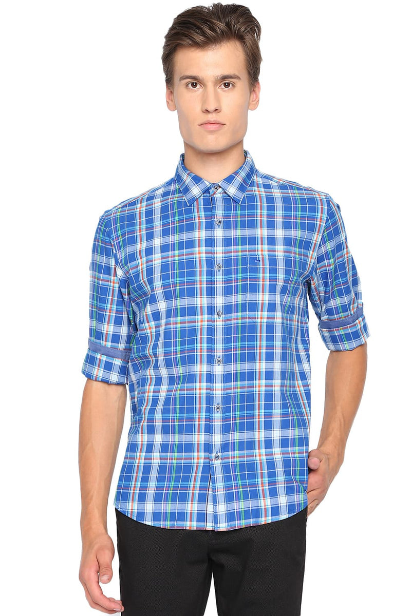 BASICS SLIM FIT TWILL CHECKS SHIRT