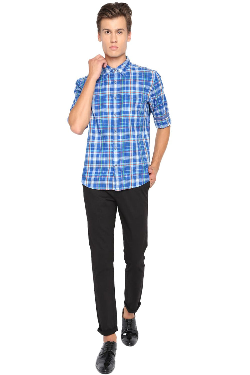 BASICS SLIM FIT TWILL CHECKS SHIRT