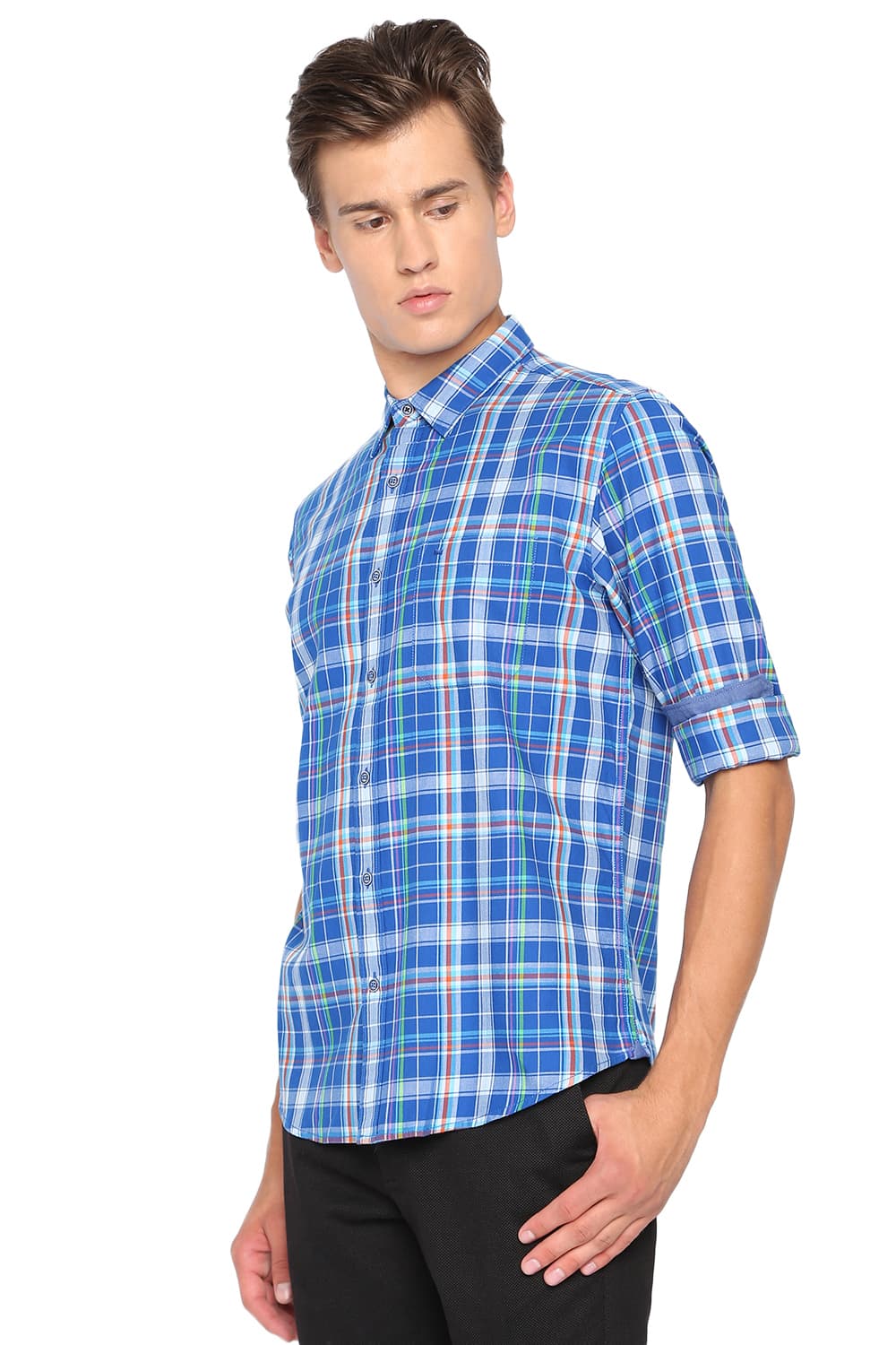 BASICS SLIM FIT TWILL CHECKS SHIRT