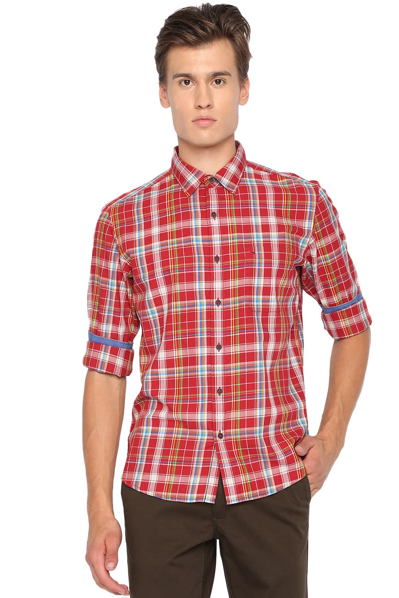 BASICS SLIM FIT TWILL CHECKS SHIRT