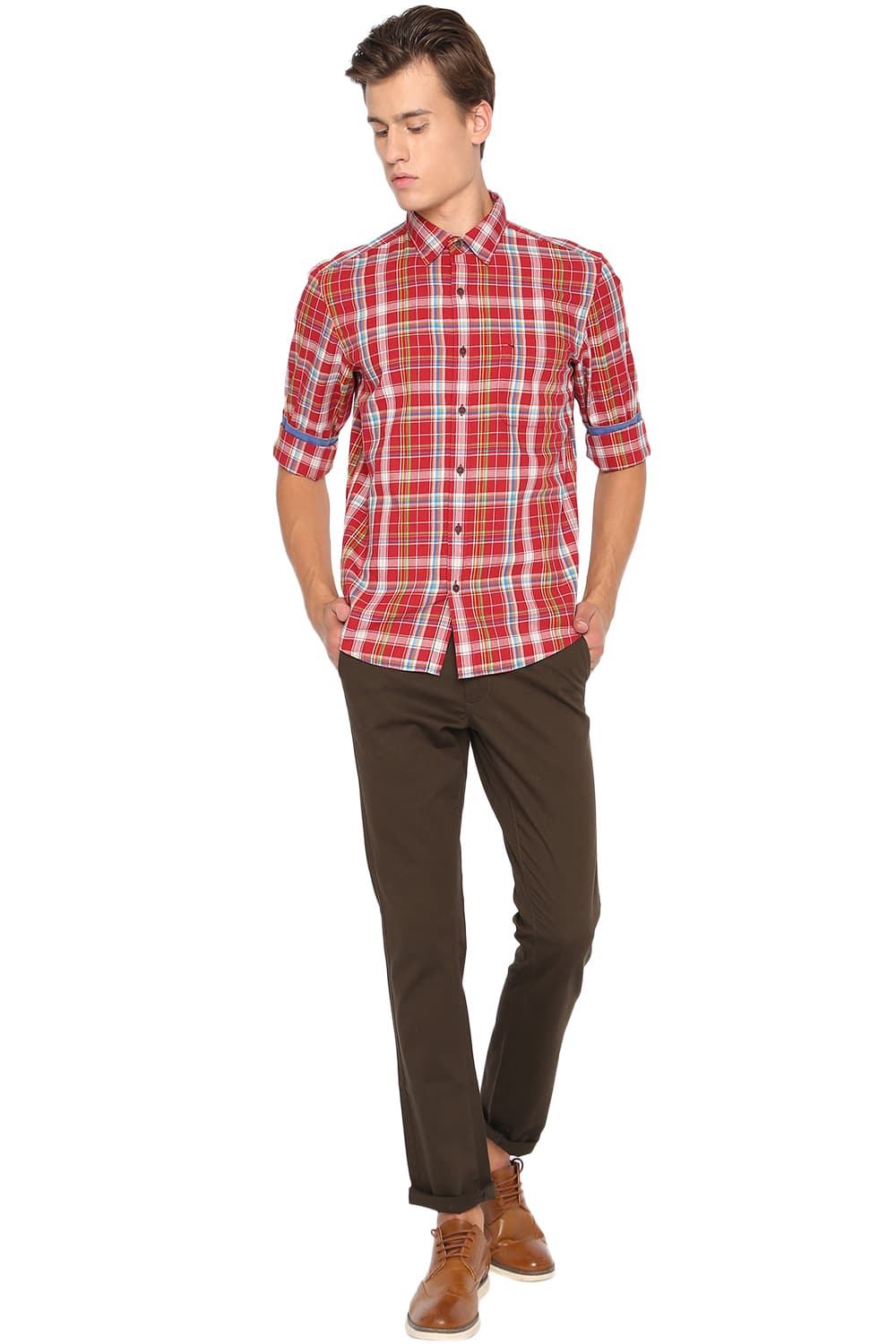 BASICS SLIM FIT TWILL CHECKS SHIRT