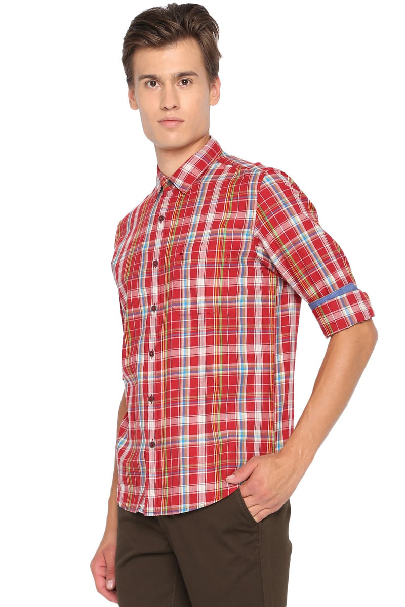 BASICS SLIM FIT TWILL CHECKS SHIRT