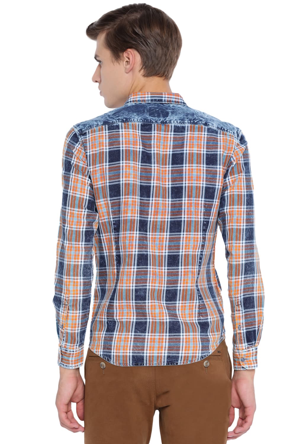 BASICS SLIM FIT INDIGO CHECKS SHIRT