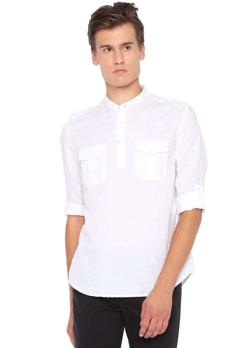 BASICS SLIM FIT COTTON LINEN KURTA SHIRT