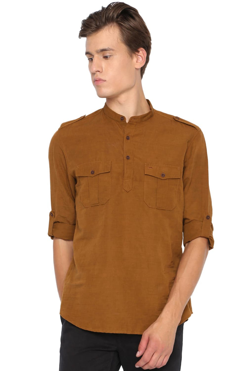 BASICS SLIM FIT COTTON LINEN KURTA SHIRT