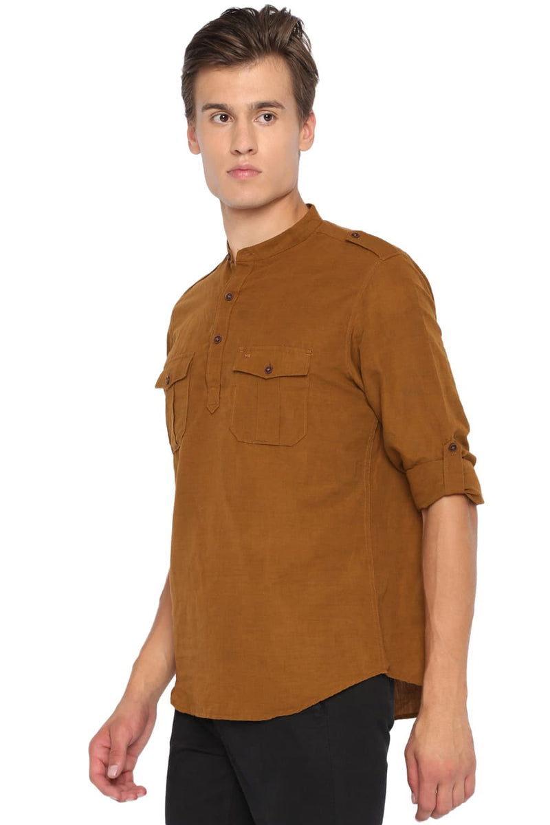 BASICS SLIM FIT COTTON LINEN KURTA SHIRT