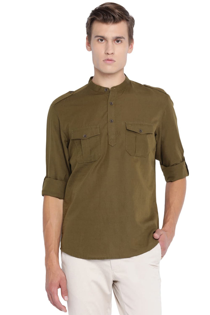 BASICS SLIM FIT COTTON LINEN KURTA SHIRT