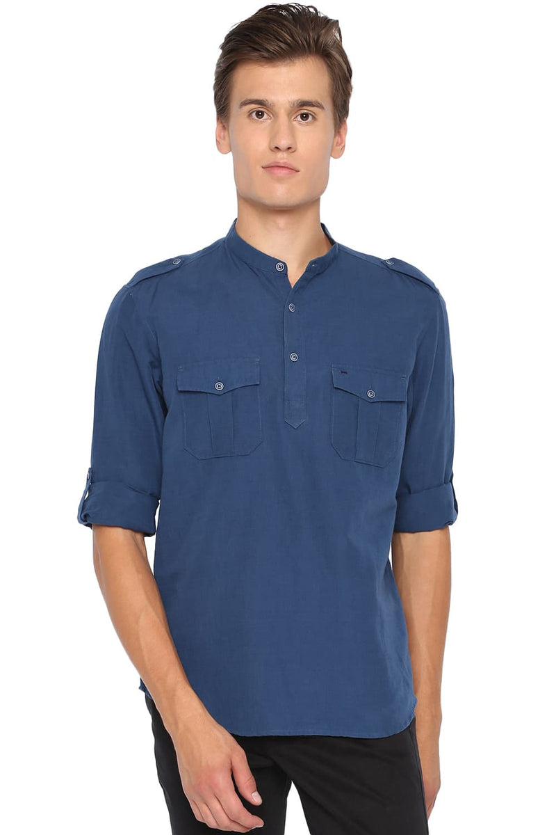 BASICS SLIM FIT COTTON LINEN KURTA SHIRT