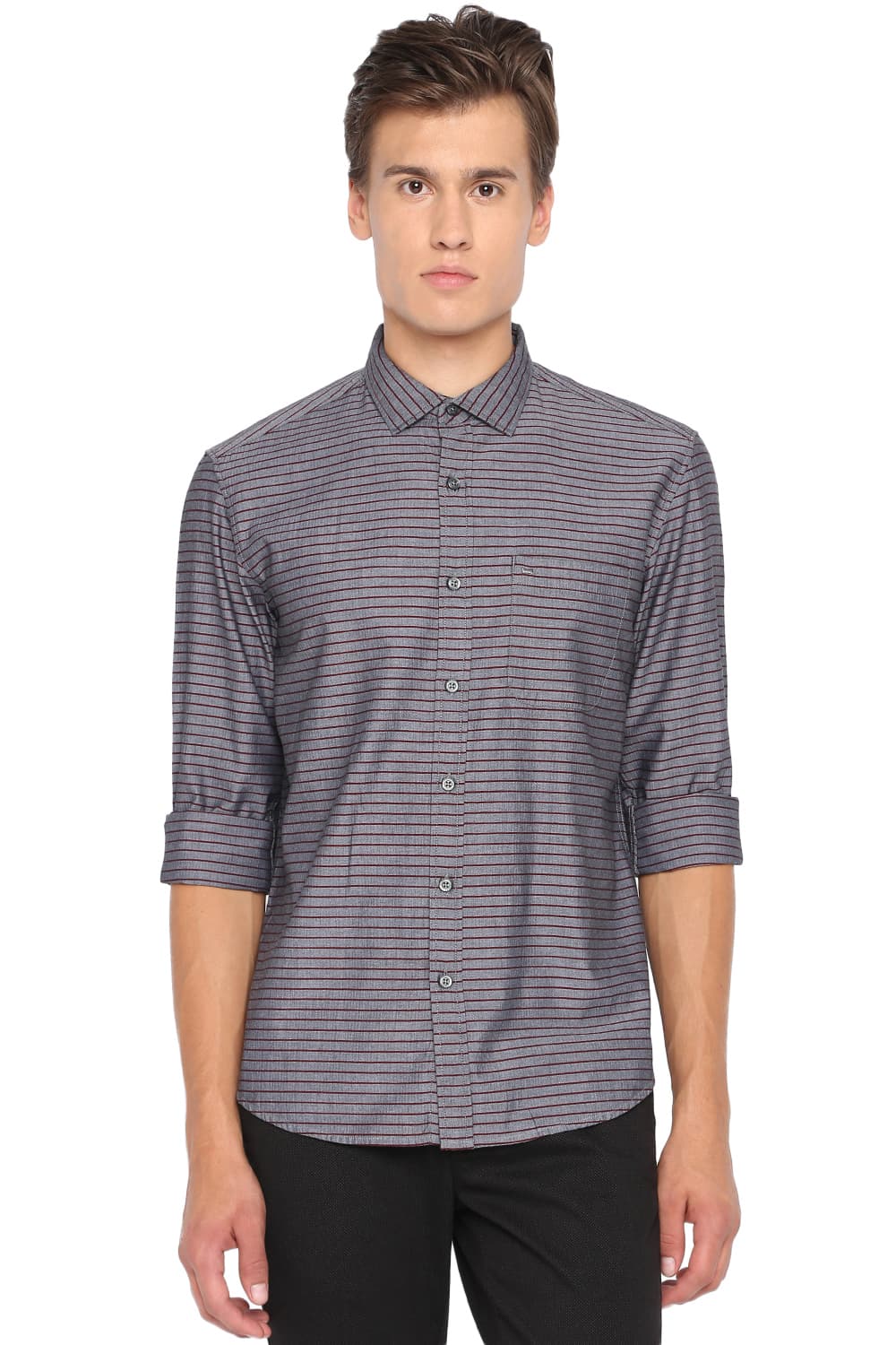 BASICS SLIM FIT WEFT STRIPES SHIRT