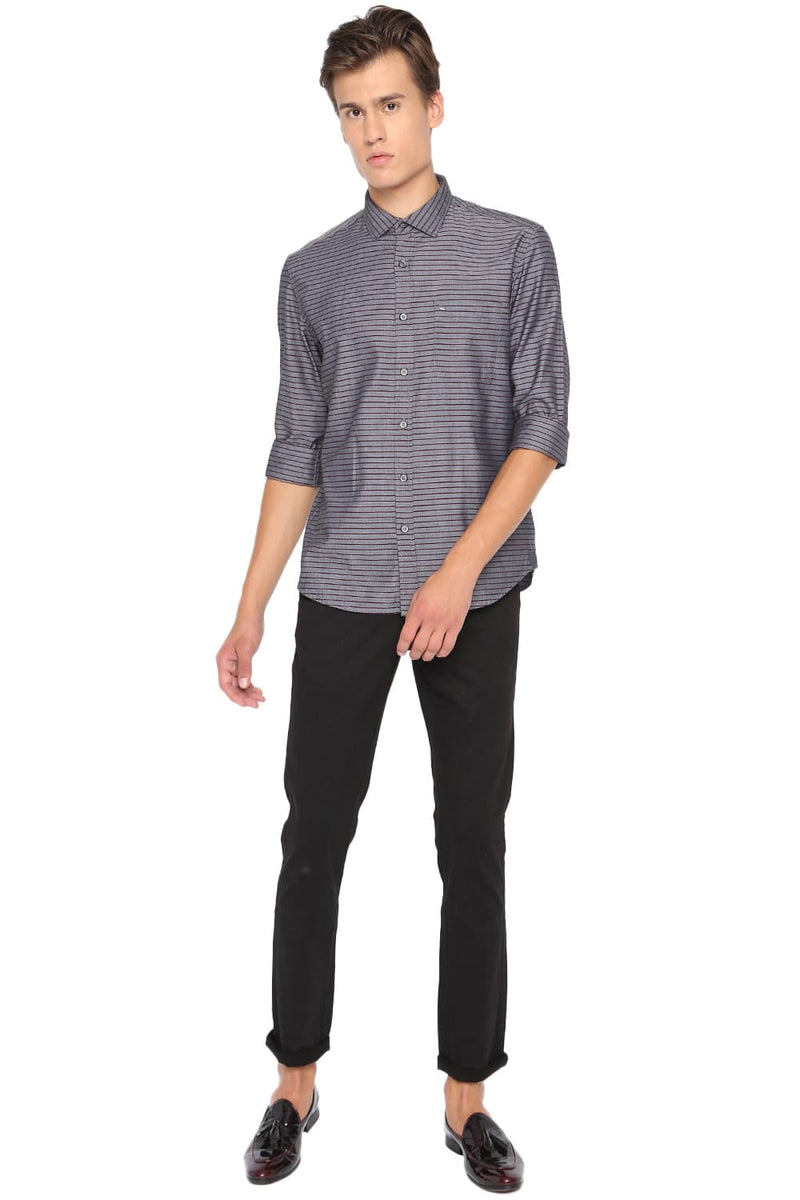 BASICS SLIM FIT WEFT STRIPES SHIRT