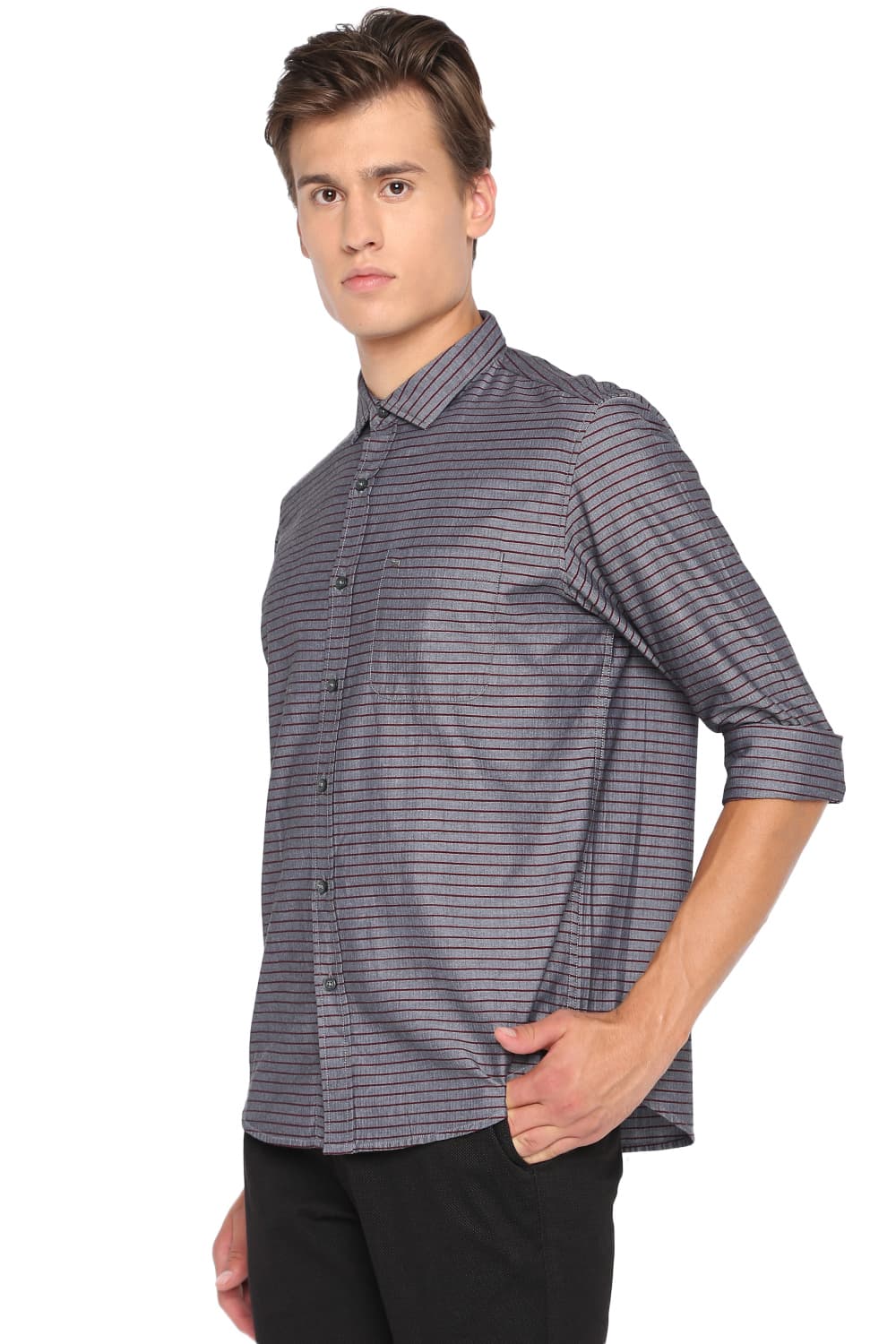 BASICS SLIM FIT WEFT STRIPES SHIRT