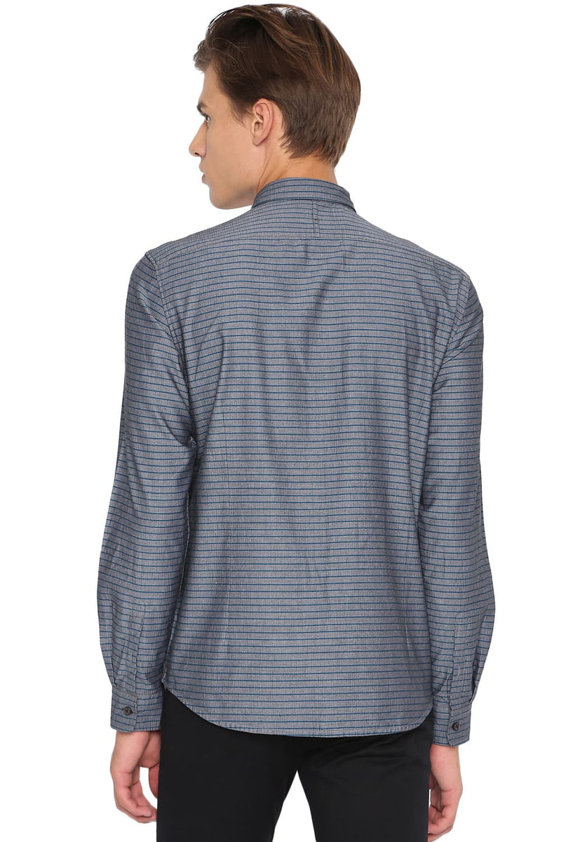 BASICS SLIM FIT WEFT STRIPES SHIRT