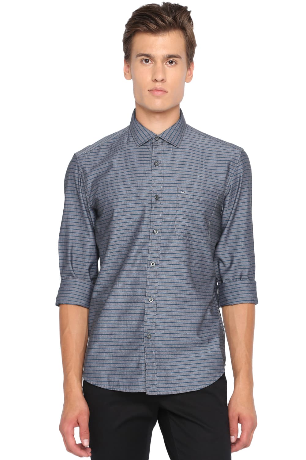 BASICS SLIM FIT WEFT STRIPES SHIRT