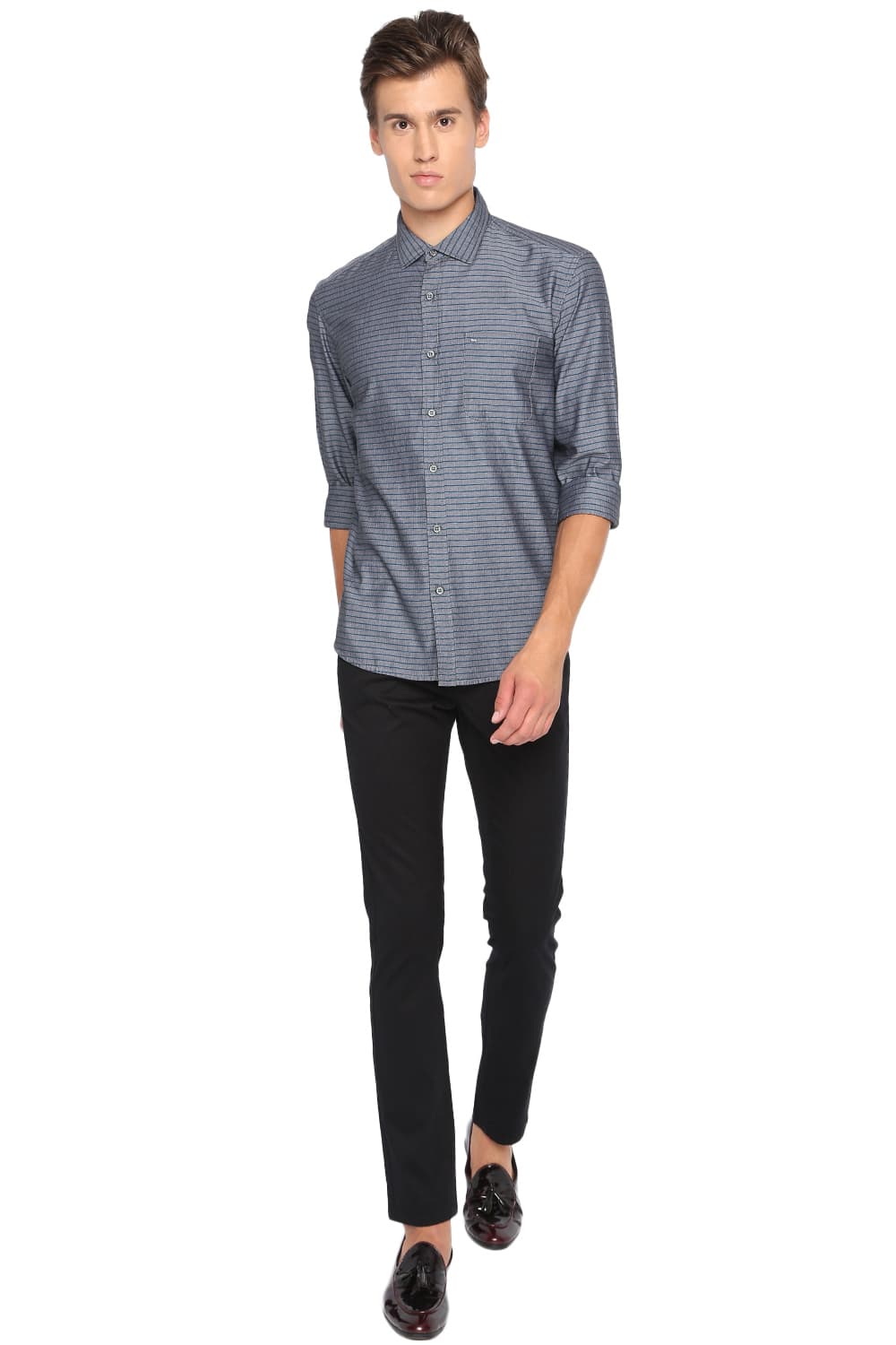 BASICS SLIM FIT WEFT STRIPES SHIRT