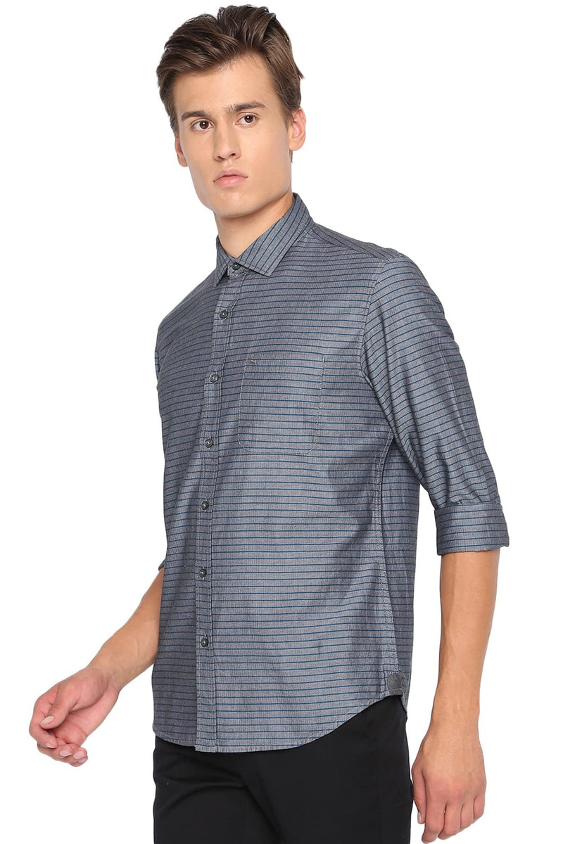 BASICS SLIM FIT WEFT STRIPES SHIRT