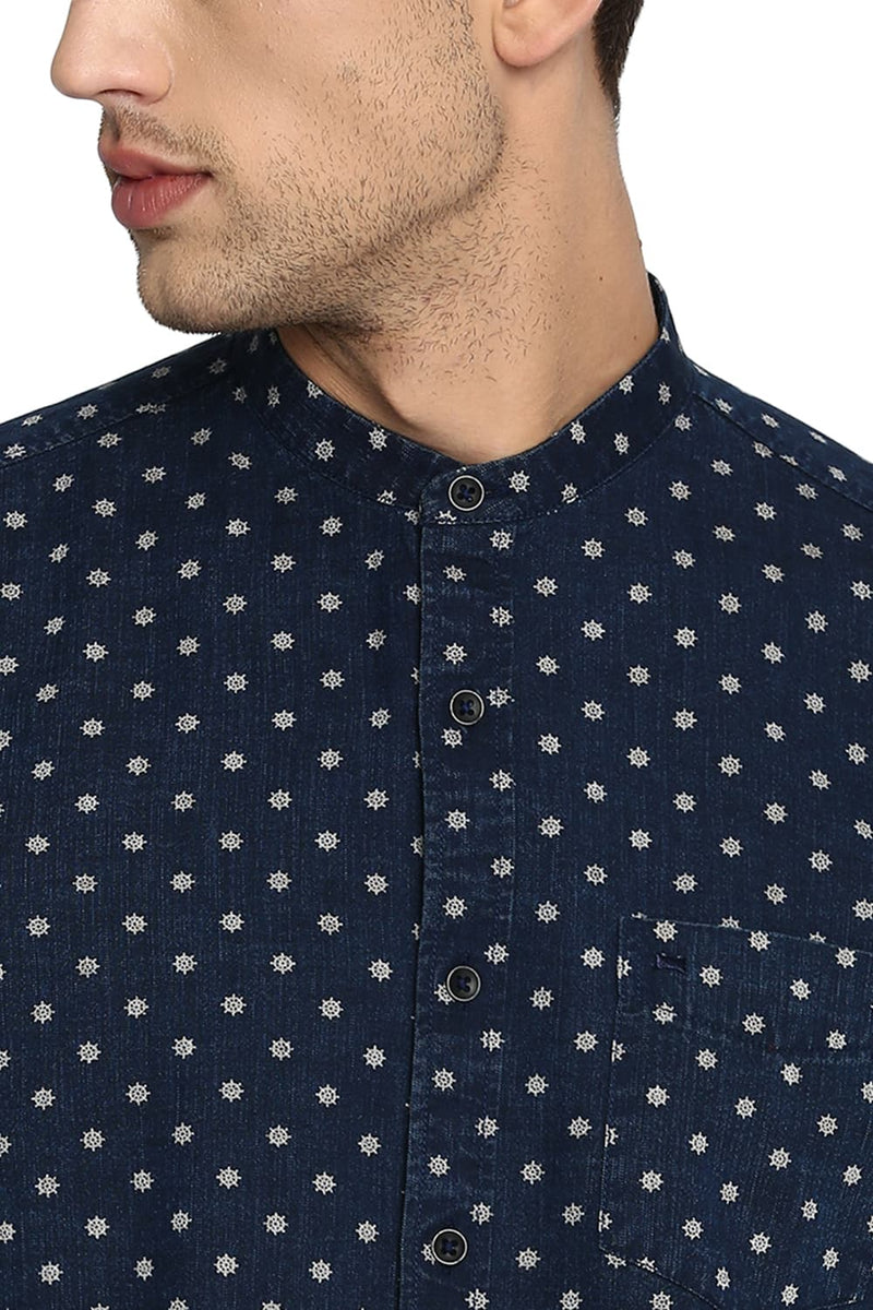 BASICS SLIM FIT PRINTED AMSLER INDIGO SHIRT