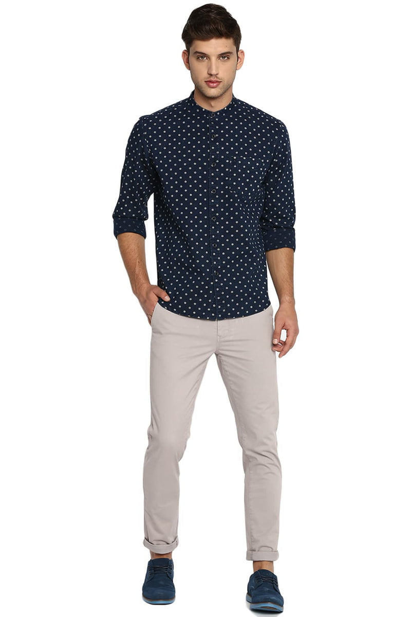 BASICS SLIM FIT PRINTED AMSLER INDIGO SHIRT