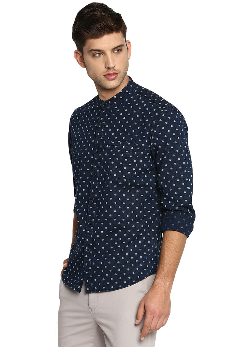 BASICS SLIM FIT PRINTED AMSLER INDIGO SHIRT