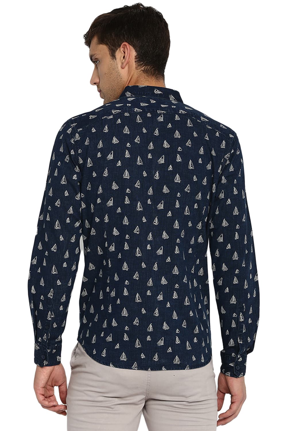 BASICS SLIM FIT PRINTED INDIGO SHIRT