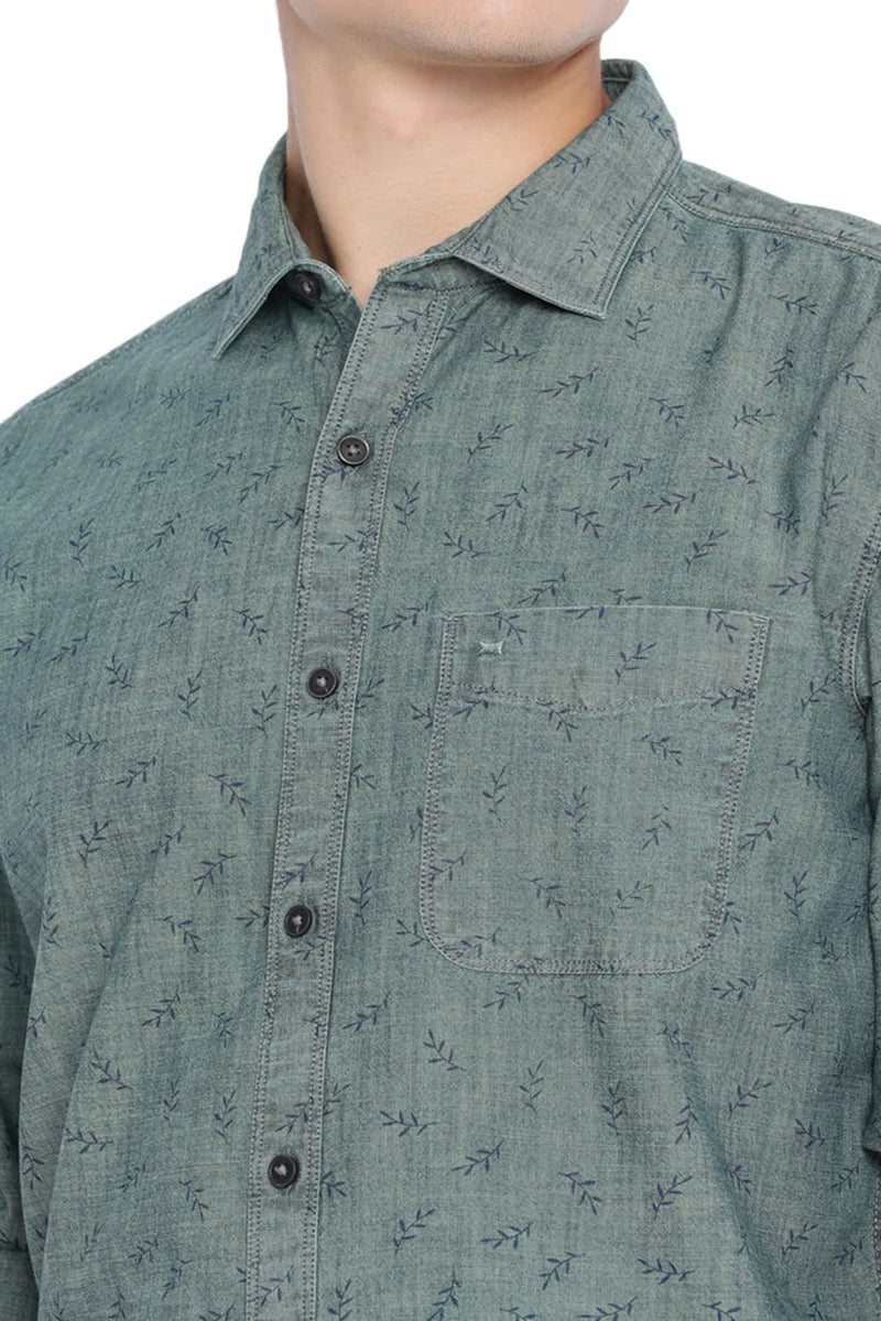 BASICS SLIM FIT PRINTED INDIGO SHIRT