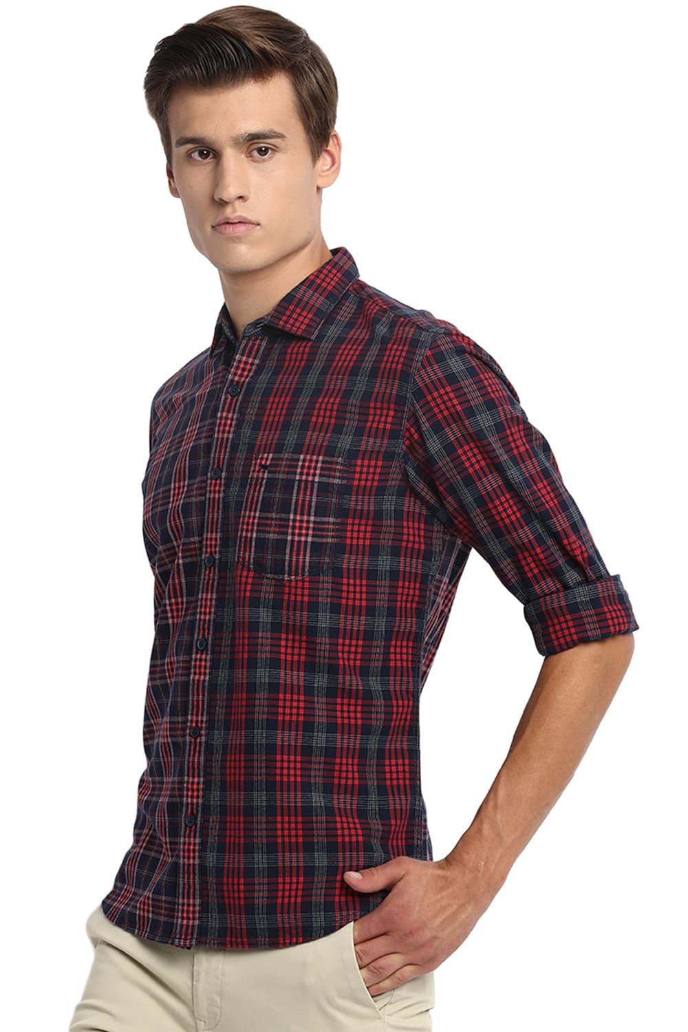 BASICS SLIM FIT MIX AND MATCH CHECKS SHIRT