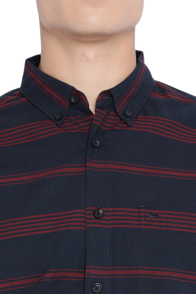 BASICS SLIM FIT WEFT STRIPED SHIRT