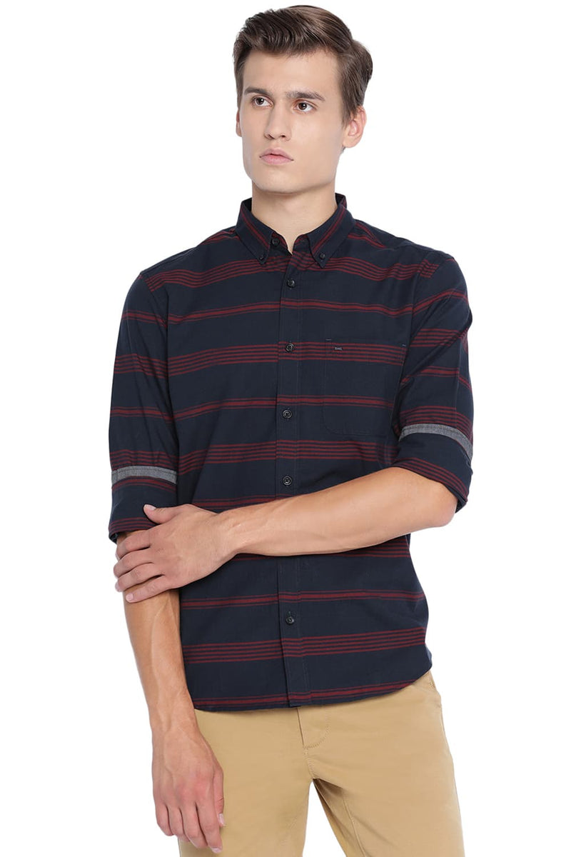 BASICS SLIM FIT WEFT STRIPED SHIRT