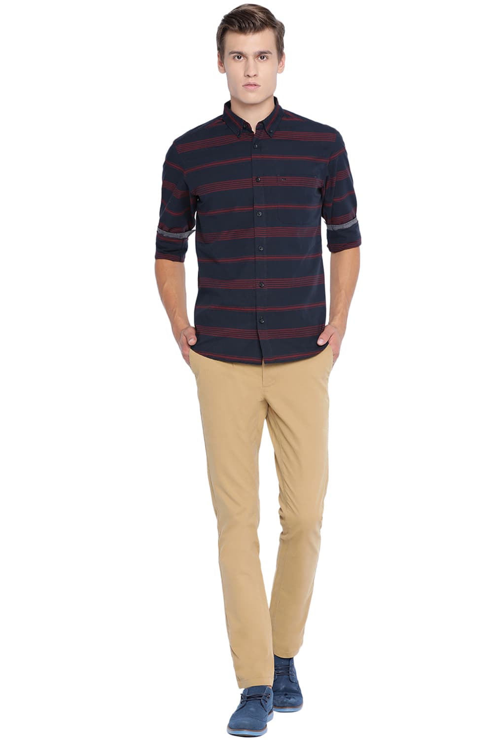 BASICS SLIM FIT WEFT STRIPED SHIRT