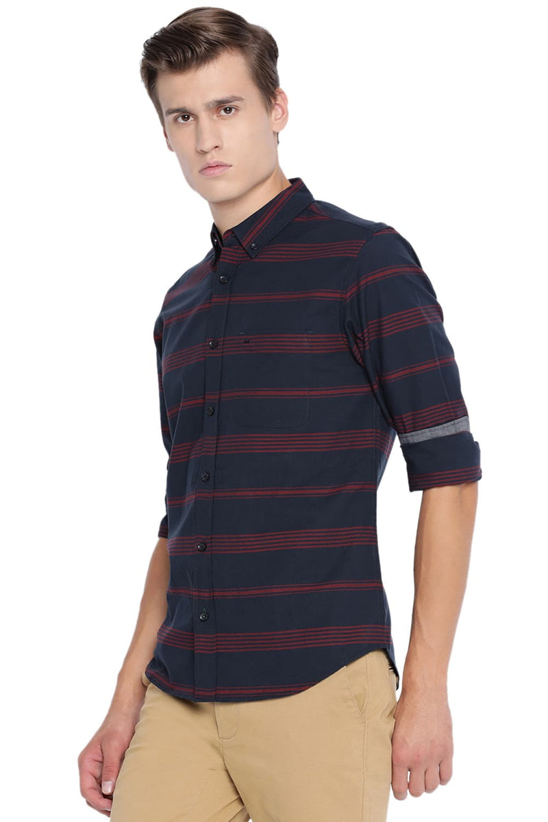 BASICS SLIM FIT WEFT STRIPED SHIRT