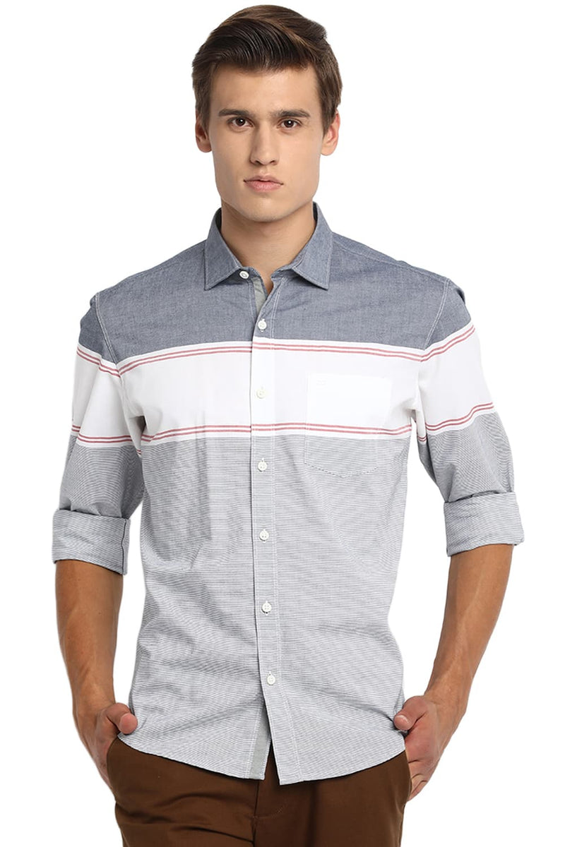 BASICS SLIM FIT WEFT STRIPES SHIRT