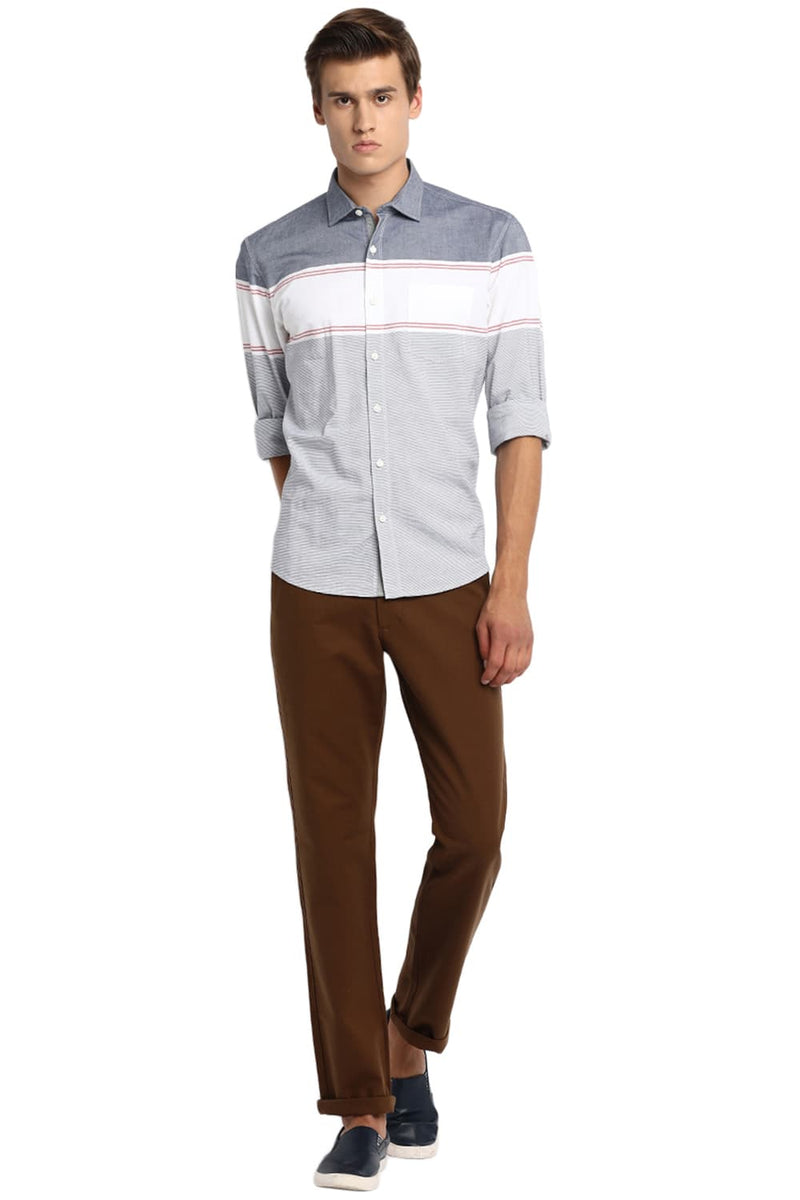 BASICS SLIM FIT WEFT STRIPES SHIRT