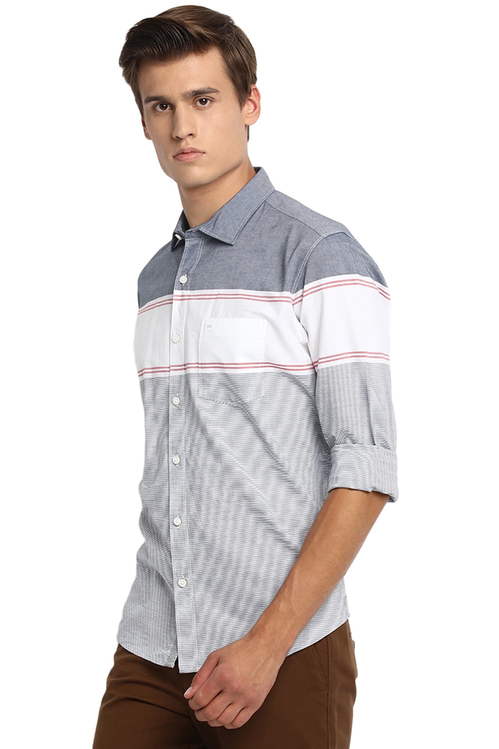 BASICS SLIM FIT WEFT STRIPES SHIRT