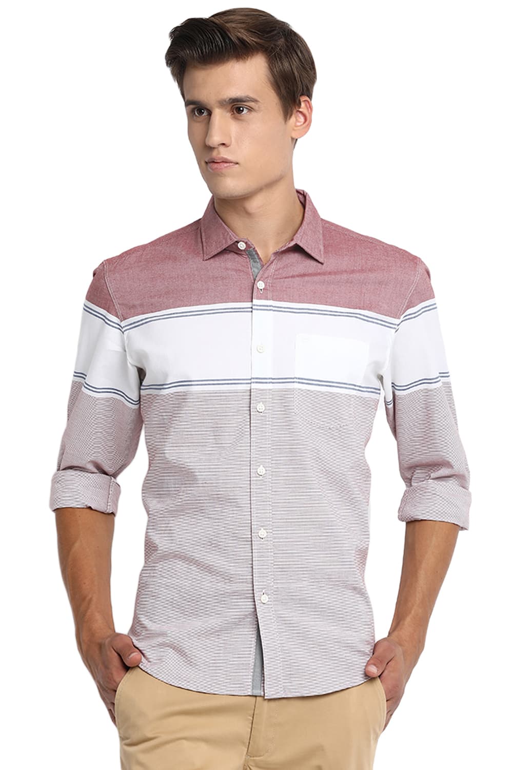 BASICS SLIM FIT WEFT STRIPES SHIRT