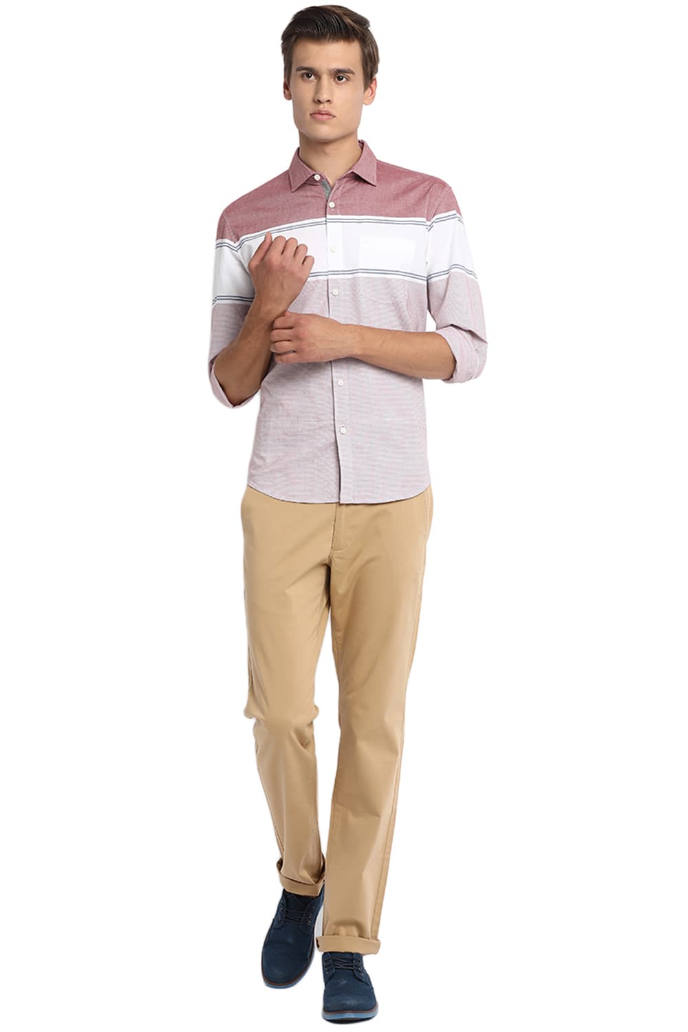 BASICS SLIM FIT WEFT STRIPES SHIRT