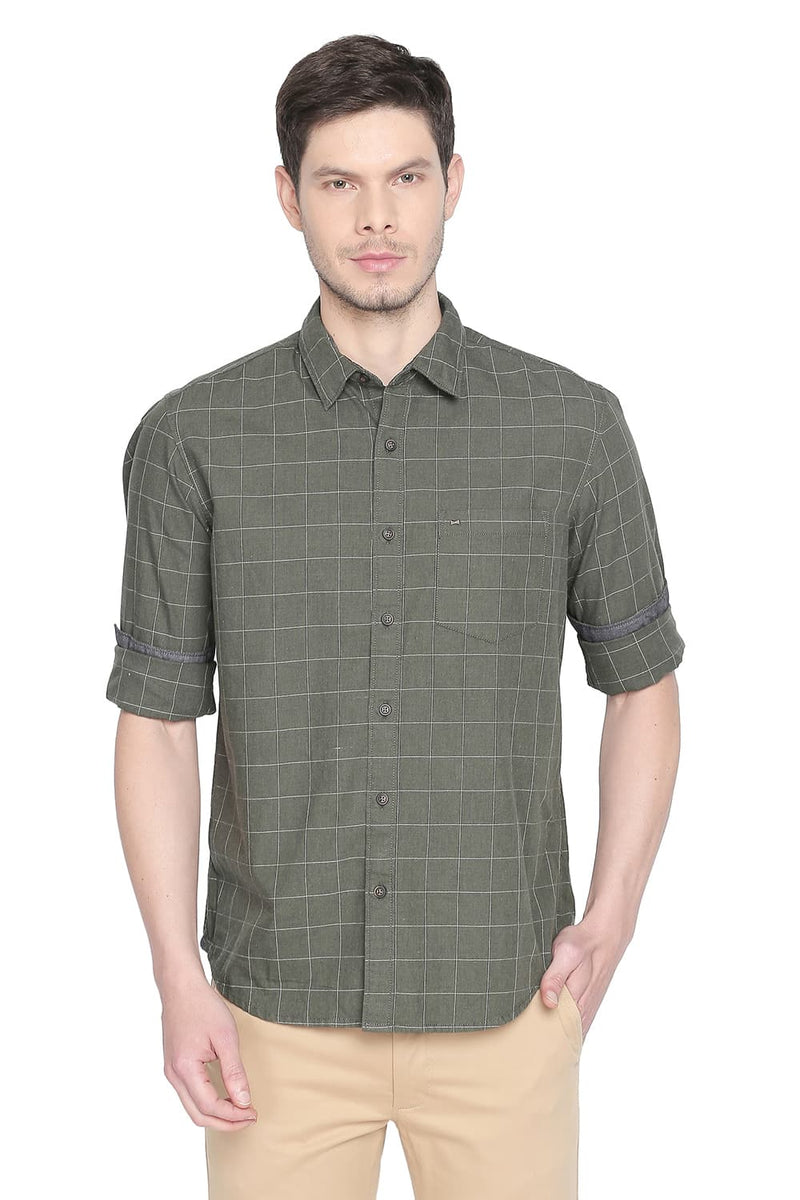 BASICS SLIM FIT TWILL CHECKS SHIRT